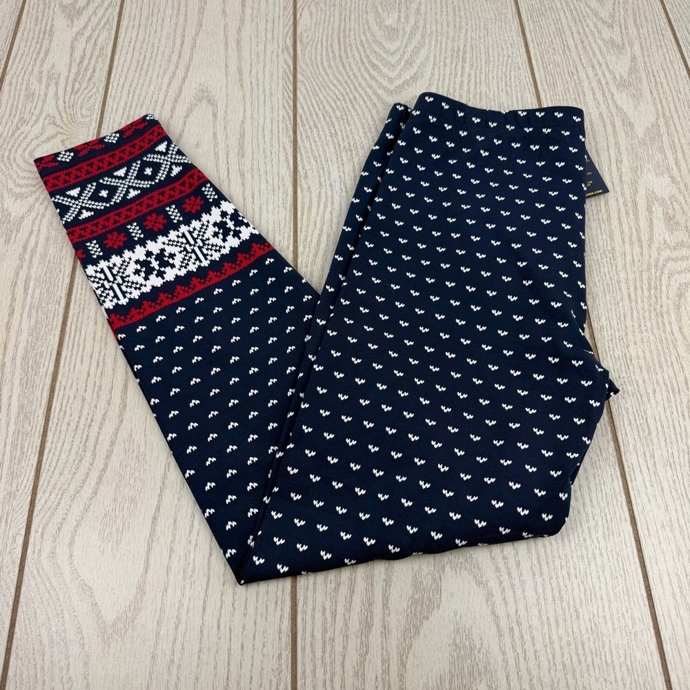 Polo Ralph Lauren Girls Fair Isle Stretch Jersey Legging XL 16 Navy & Red $40